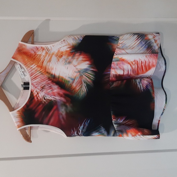 Sandro Sleeveless Jewel Tones Hi Low Peplum Top Sz 2 - Picture 1 of 5